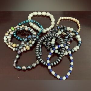 Lot Of 9 Baroque Pearl Beaded Stretch Bracelets Multicolor